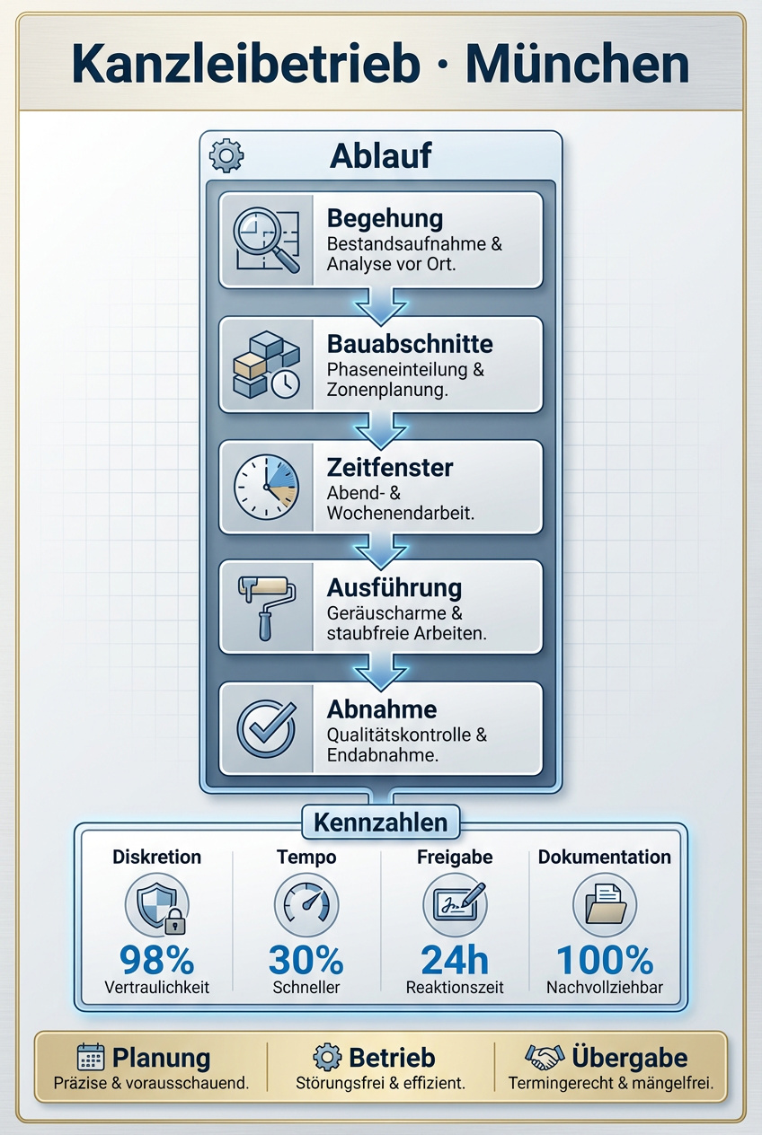 Infografik Kanzlei renovieren im laufenden Betrieb in München